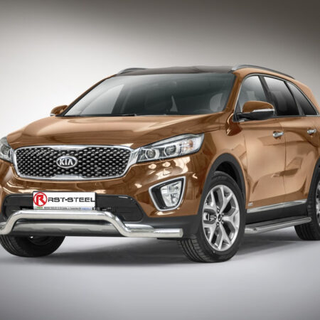Kuvassa Etupuskurin suojaraudat Kia Sorento 2015-2018, Musta