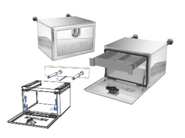 Kuvassa Bawer varustelaatikko pikakiinnityksellä, L500 x K350 x S400