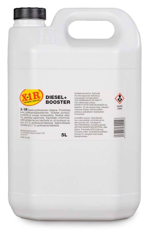 Kuvassa X-1R Diesel+ Booster polttoaineen lisäaine