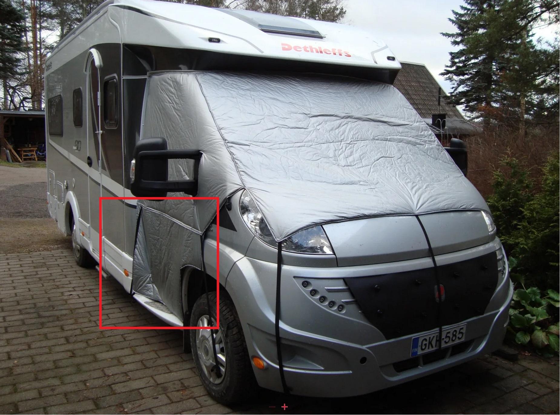 Kuvassa Lämpöpeite matkailuauton oville (alaosa)