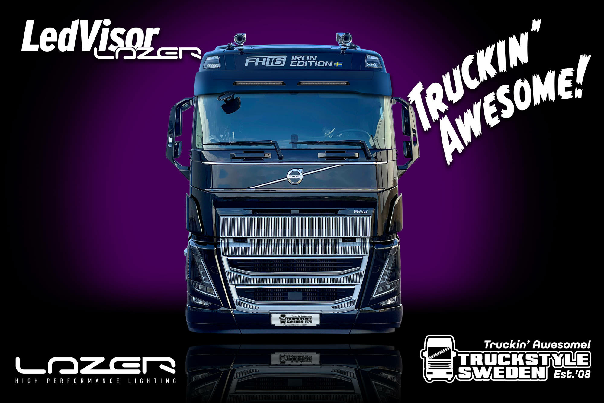 TruckStyle Sweden Aurinkolipan alaosa STD 35cm Scania NG, Lazer Linear 18 valoilla